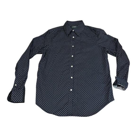 Lauren Ralph Lauren Non Iron navy white Polka Dot cotton Button Up size medium - Picture 3 of 12